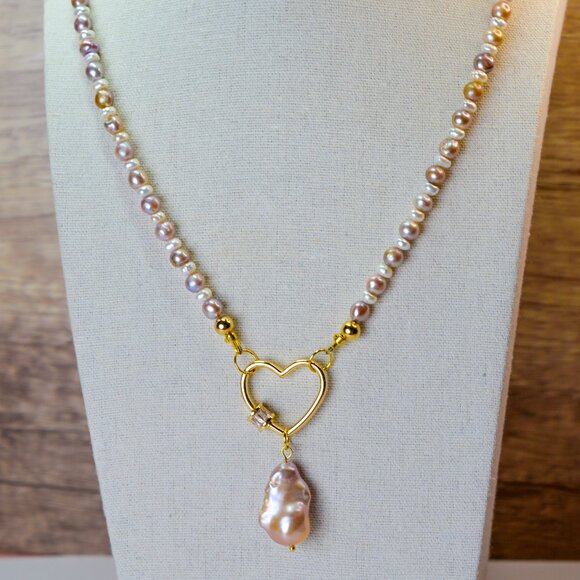 Pastel Freshwater AK Pearl Heart Necklace 23-inch Boho Dreams! - Picture 6 of 6